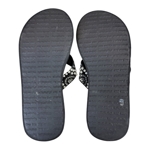 Yellow Box Black Rhinestone Pearl Platform Flip-Flops Size 6 EUC - Picture 7 of 7